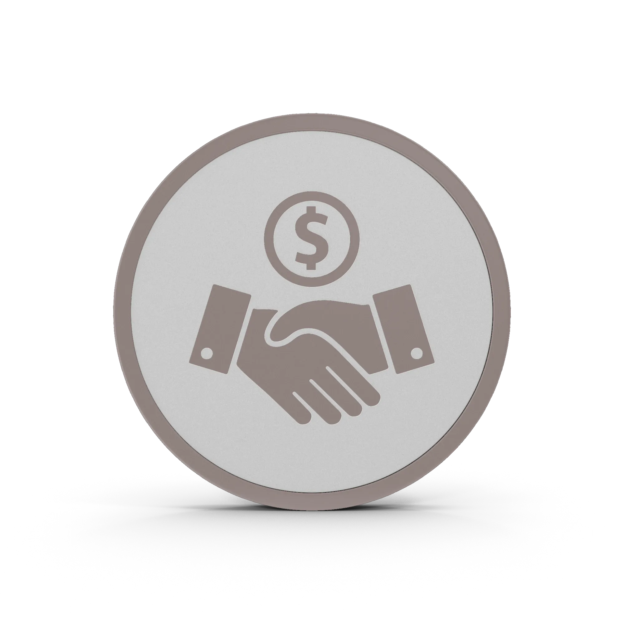 Icono de rentas con un apretón de manos y una moneda de dólar.