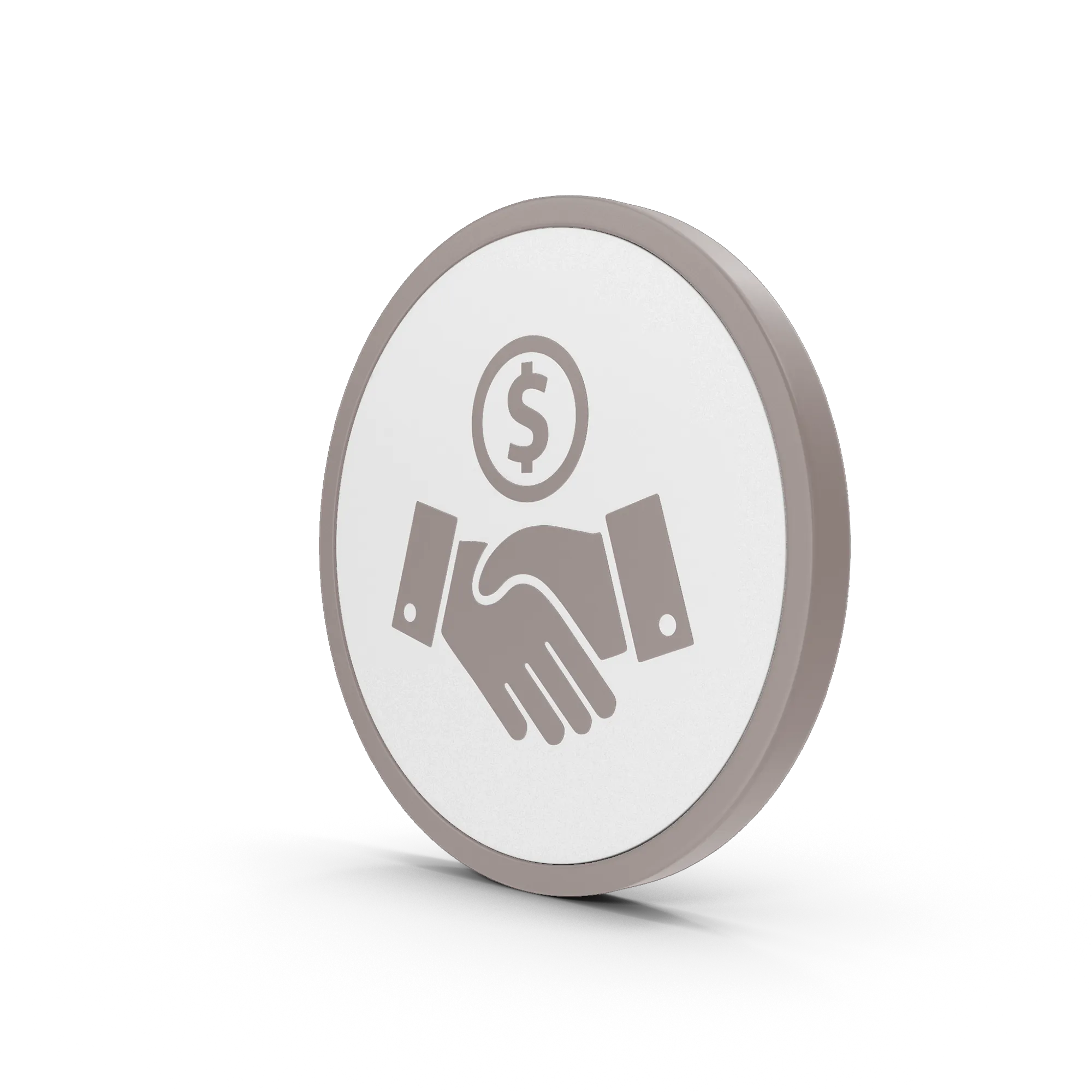 Icono de rentas con un apretón de manos y una moneda de dólar.