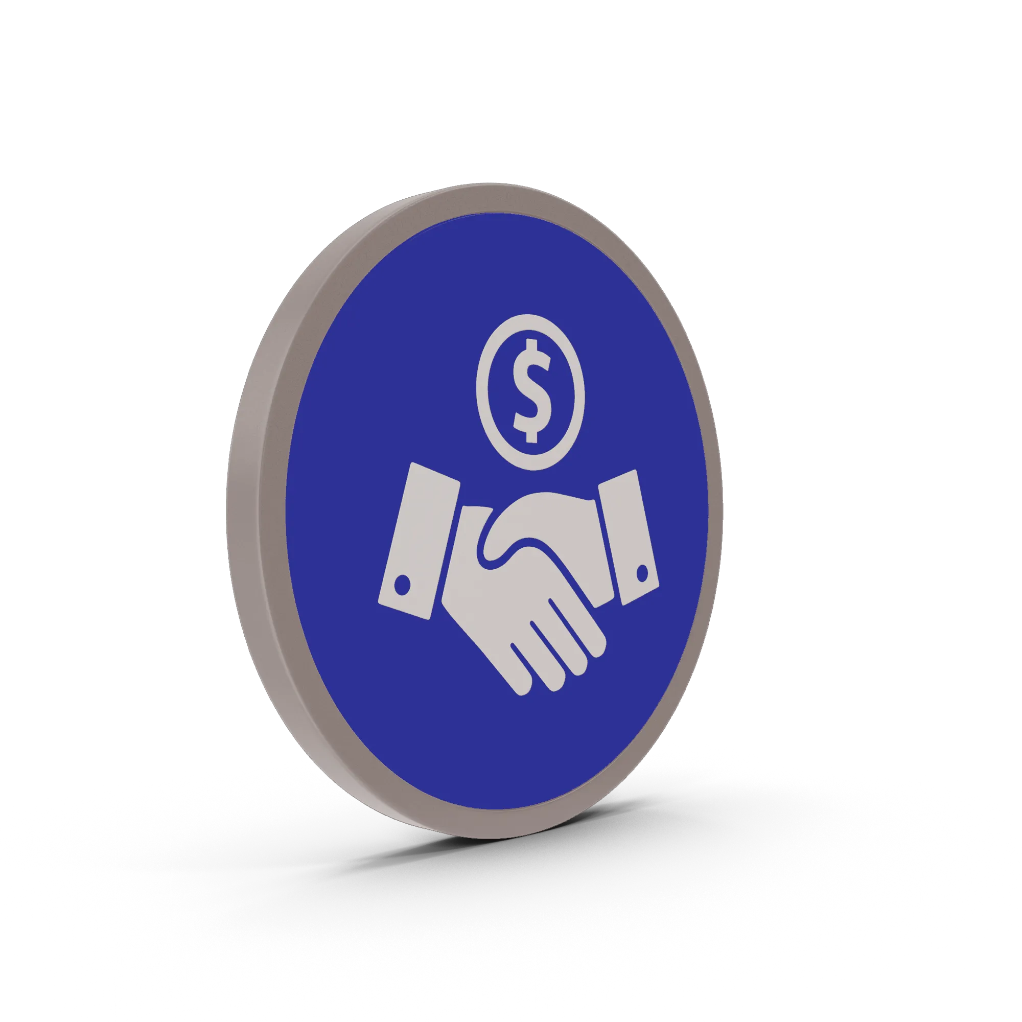 Icono de rentas con un apretón de manos y una moneda de dólar.